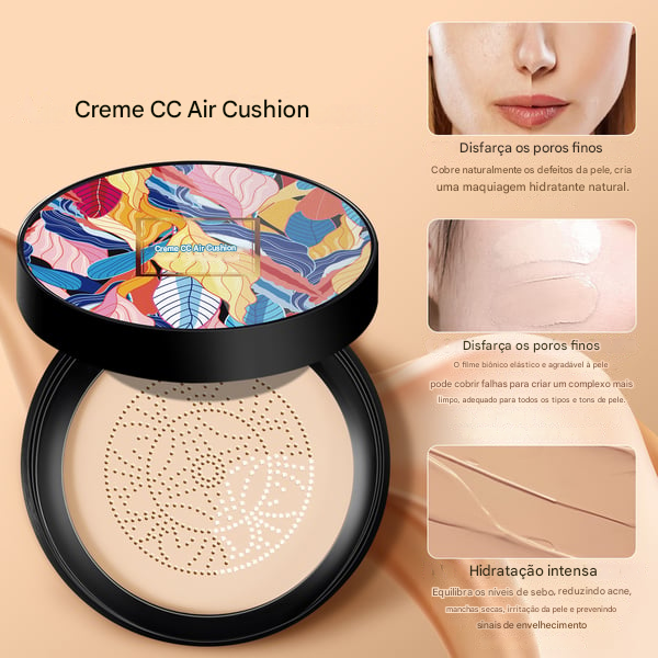 Creme CC com Almofada de Ar em Formato de Cabeça de Cogumelo 🌸