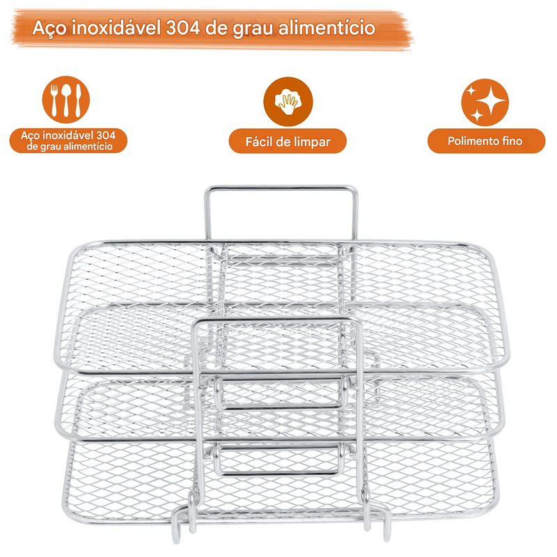 Grade para Air Fryer, Suporte para Torradas em Aço Inoxidável 304, Grelha Multi-Camadas, Churrasqueira