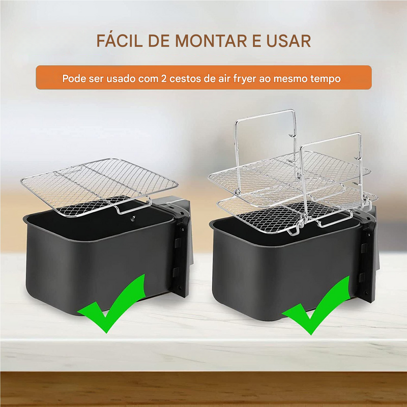 Grade para Air Fryer, Suporte para Torradas em Aço Inoxidável 304, Grelha Multi-Camadas, Churrasqueira