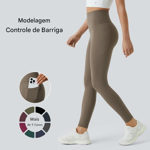 Leggings de treino com controle de barriga de cintura alta e bolsos laterais
