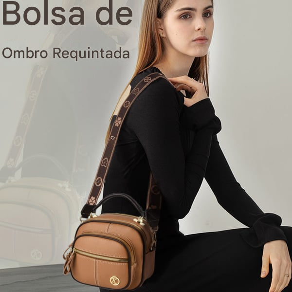 Bolsa transversal de couro com alça larga ajustável e compartimentos multifuncionais clássicos